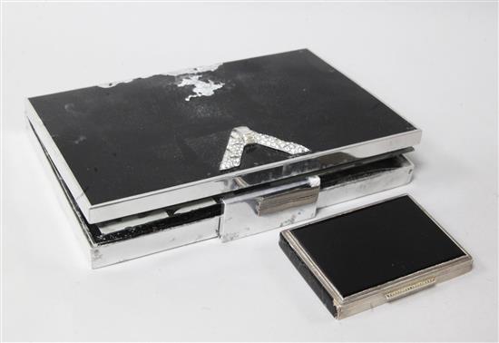 Two Art Deco paste, enamel, silver and metal compacts, probably French, c.1940, 3 1/8in. and 7 1/8in.